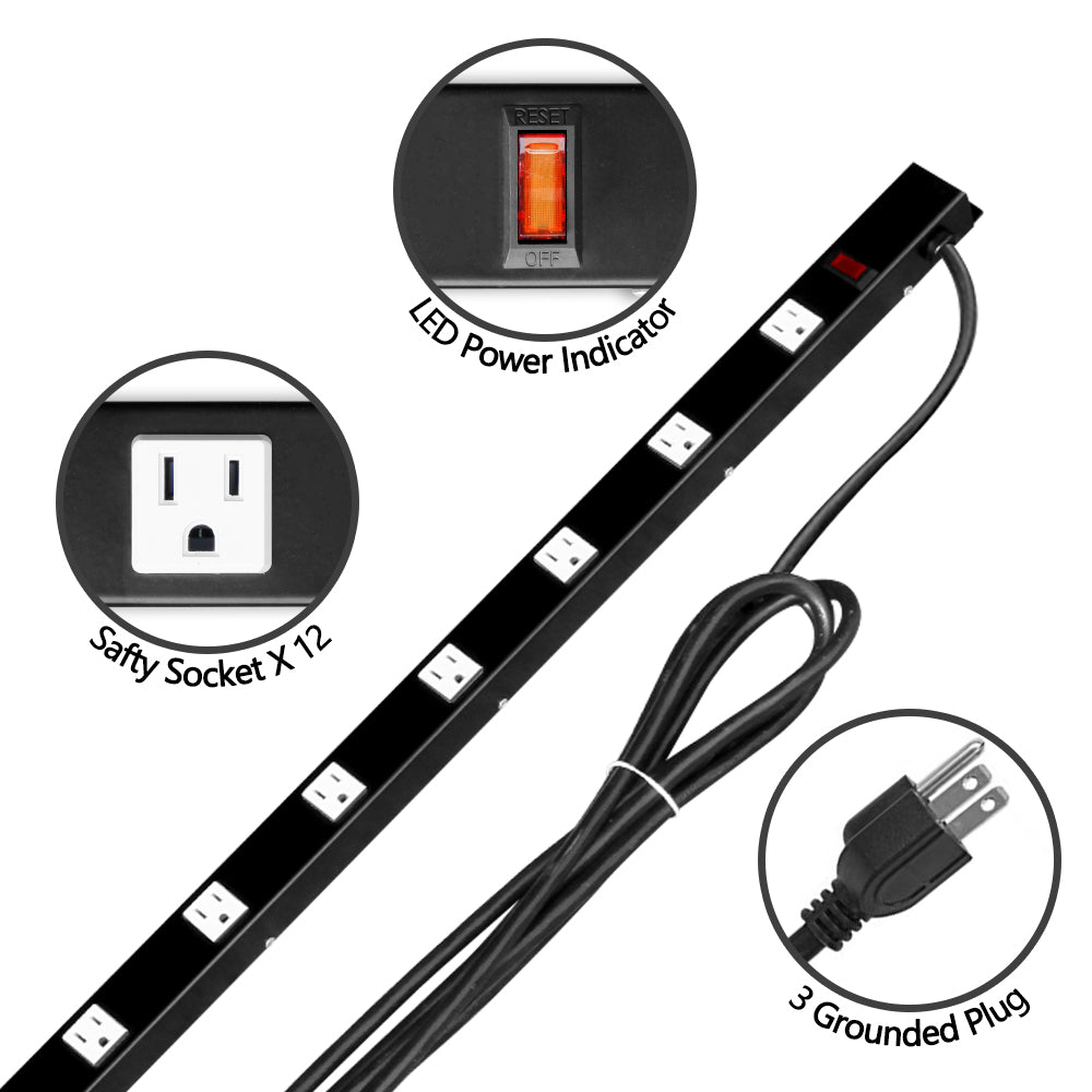 Kasonic 12 Outlets Power Strip with 15ft Extension Cord, Heavy Duty Metal Plug Extender; ETL Certified - kasonicdeal