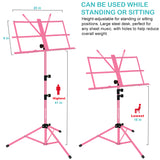 Kasonic Music Stand with LED light, Paper Holder and Carrying Bag (Pink) - kasonicdeal