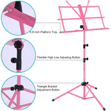 Kasonic Music Stand with LED light, Paper Holder and Carrying Bag (Pink) - kasonicdeal