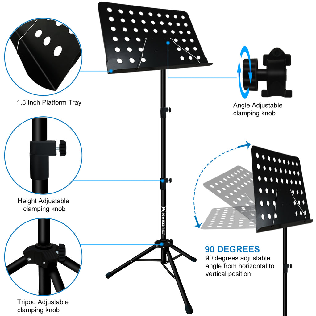 Kasonic Music Stand with LED light, Paper Holder and Carrying Bag (Black) - kasonicdeal