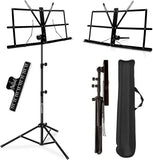 Music Stand, Kasonic 2 in 1 Dual-Use Folding Sheet Music Stand & Desktop Book Stand, Portable and Lightweight with Music Sheet Clip Holder & Carrying Bag Suitable for Instrumental Performance (Black)