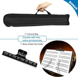 Music Stand, Kasonic 2 in 1 Dual-Use Folding Sheet Music Stand & Desktop Book Stand, Portable and Lightweight with Music Sheet Clip Holder & Carrying Bag Suitable for Instrumental Performance (Black)