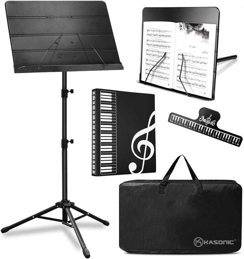 Kasonic Music Stand, 4 in 1 Dual-Use Folding Sheet Music Stand & Desktop Book Stand with Portable Carrying Bag