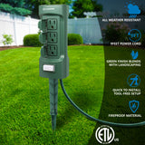 Kasonic Outdoor Power Stake, 6-Outlet Double Sided with Weatherproof Safety Flip Covers; 9 ft Extension Cord Power Strip