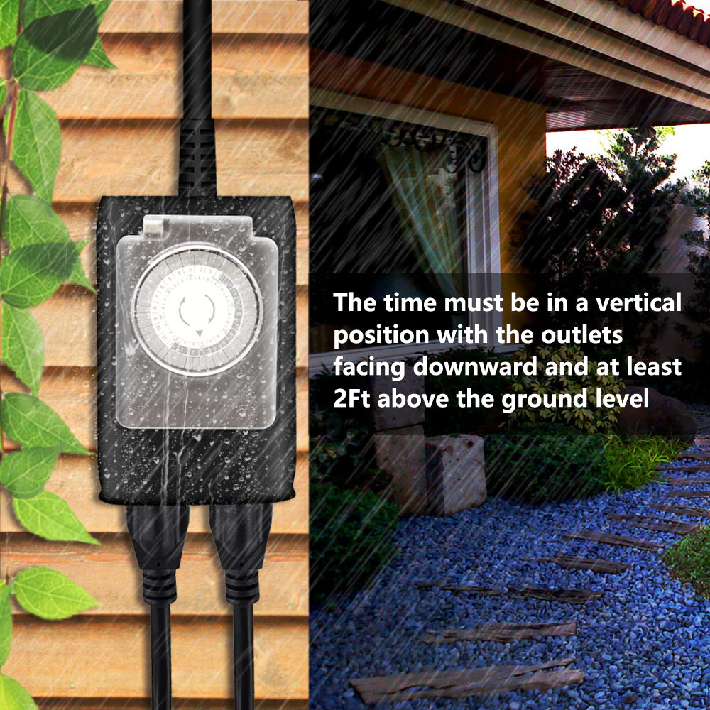Kasonic Outdoor Timer Outlet, 24 Hour Mechanical Timer Switch, Heavy Duty Water Resistance with 2 Grounded Outlet, ETL Listed - kasonicdeal