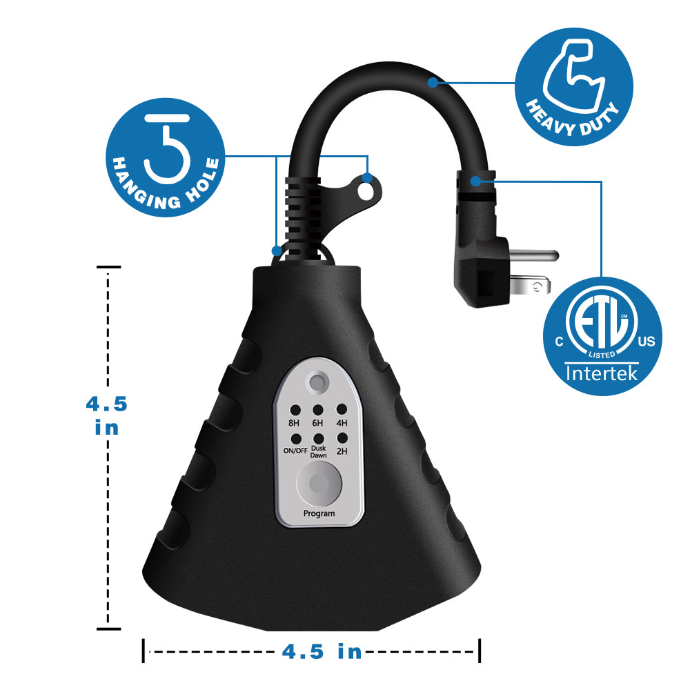 Outdoor Lighting Mechanical Timer with 3-Outlet Remote Control Countdown