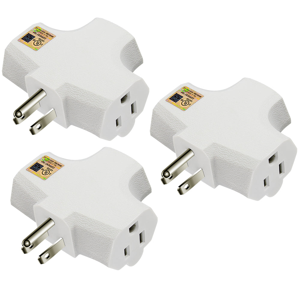 3-Outlet Grounding Adapter 3 Pack - kasonicdeal