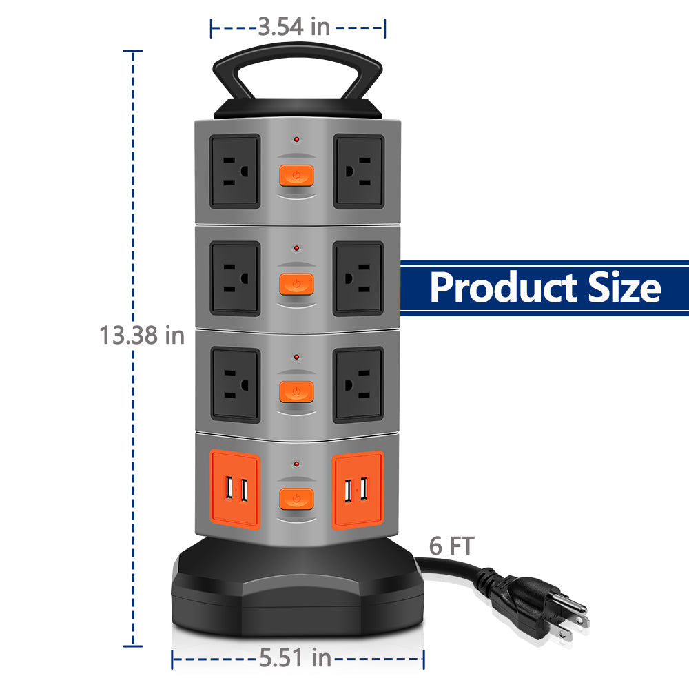 14 Outlet Plugs Power Strip Surge Protector with 4 USB Slot 6 feet  Extension Cord - kasonicdeal