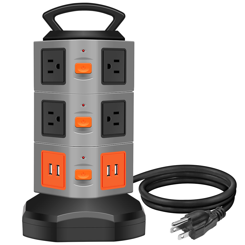 10 Outlet Plugs Power Strip Surge Protector with 4 USB Slot 6 feet Extension Cord - kasonicdeal