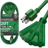 Kasonic 25 Ft Extension Cord with 3 Outlets, UL Listed; 16/3 SJTW; 3-Wire Grounded; 13A 125V 1625W for Indoor/Outdoor Use
