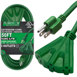 Kasonic 50 Ft Extension Cord with 3 Outlets, UL Listed; 16/3 SJTW; 3-Wire Grounded; 13A 125V 1625W for Indoor/Outdoor Use